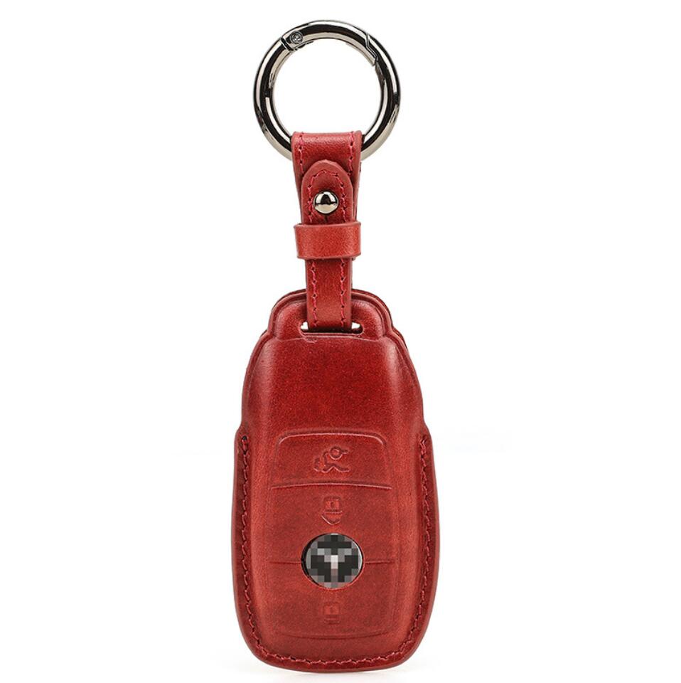 Women's Genuine Leather Mercedes Benz Car Key Case Keychain Protection