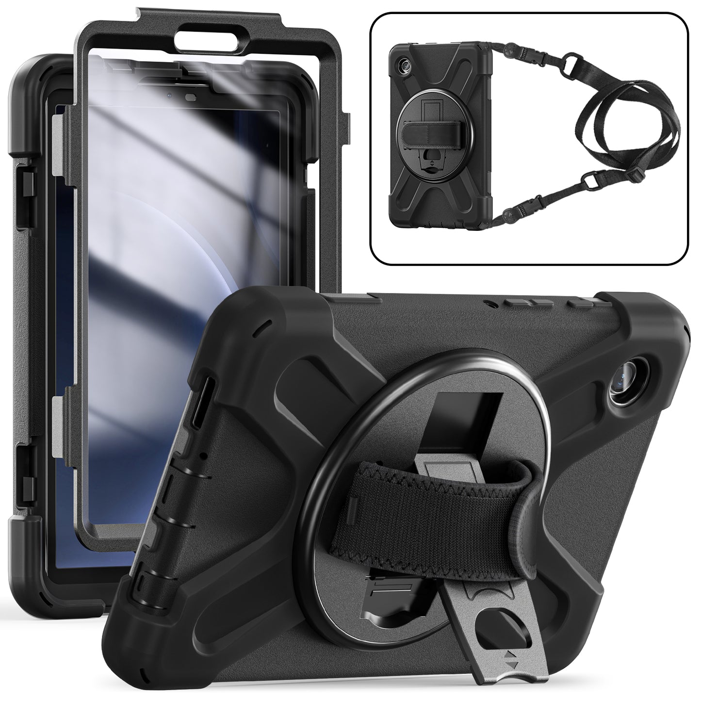 Pirate King Galaxy Tab A9 Case 360 Rotating Stand Hand Shoulder Strap