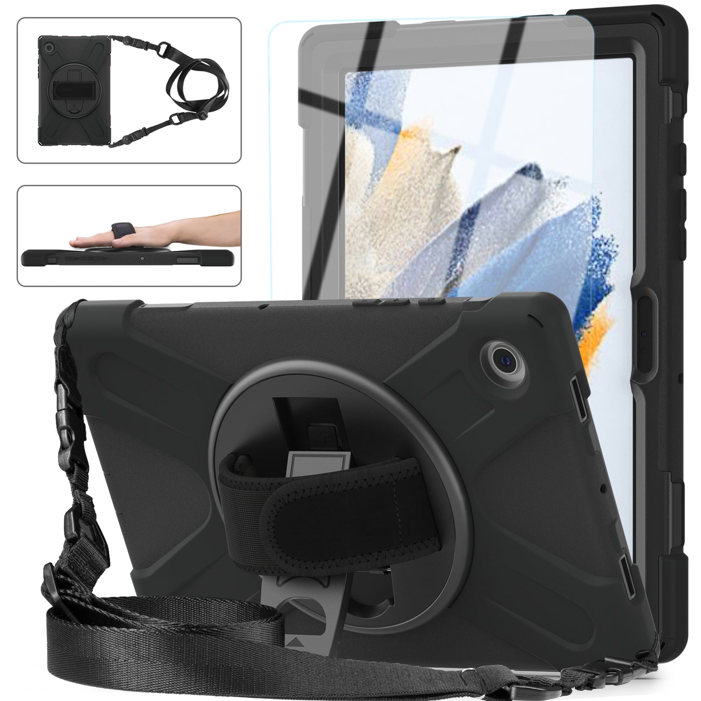 Pirate King Galaxy Tab A8 Case 360 Rotating Stand Hand Shoulder Strap