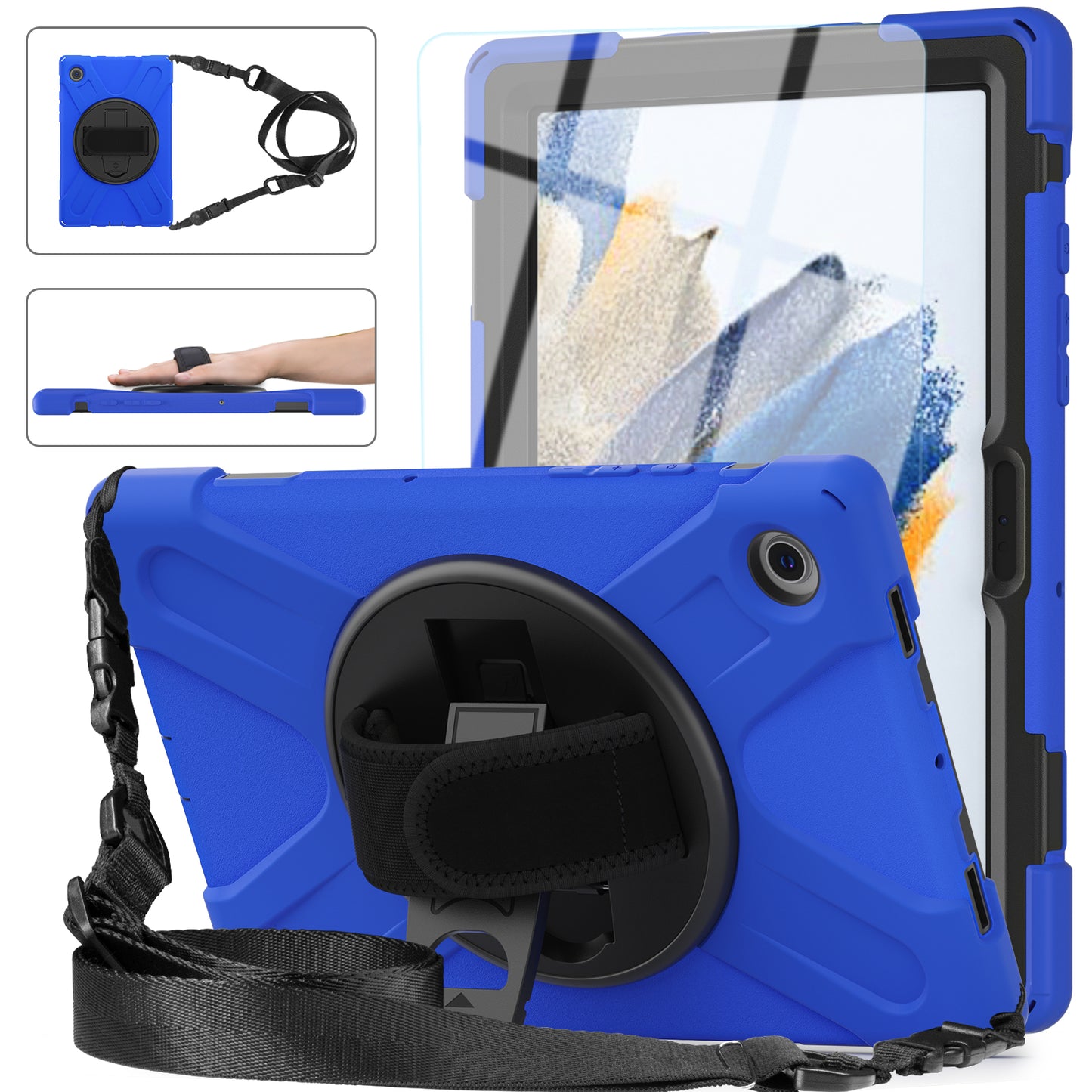 Pirate King Galaxy Tab A8 Case 360 Rotating Stand Hand Shoulder Strap