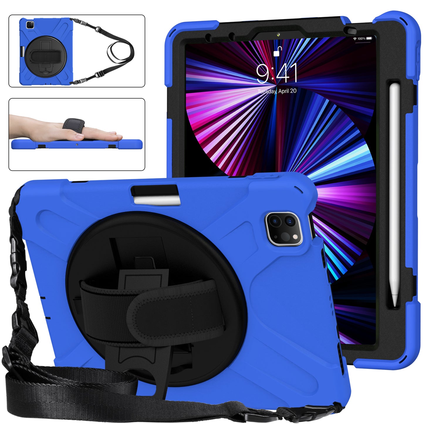 Pirate King iPad Pro 11 (2020) Case 360 Rotating Stand Hand Shoulder Strap