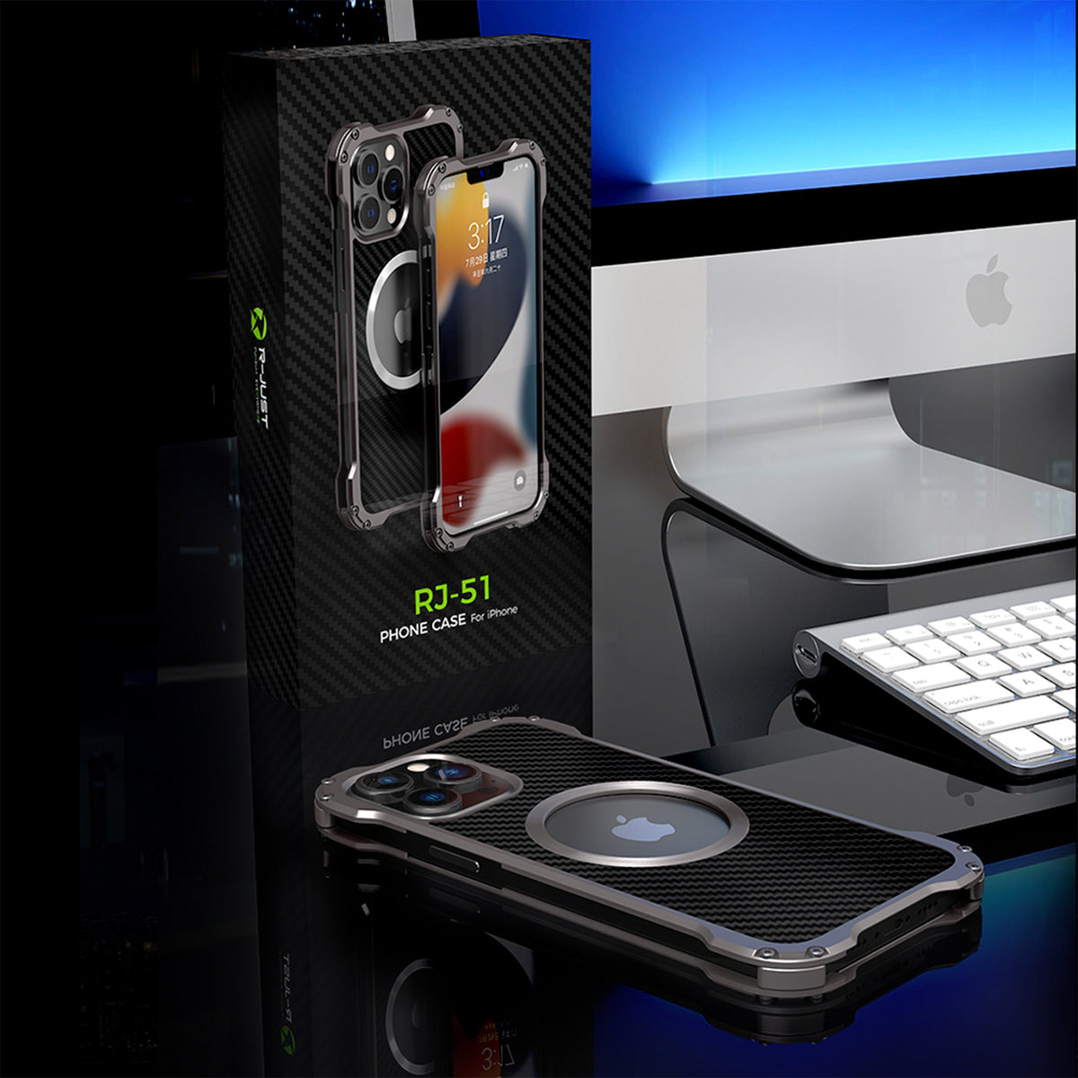 Ultramarine Technology with Carbon Fiber & Metal Phone Case - Office & Outdoor Armor