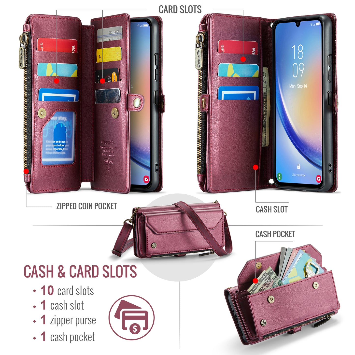 Women Shoulder Bag Samsung Galaxy A34 Case Card Slots Buckle Pockets