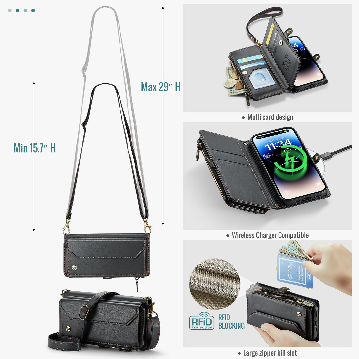 Women Shoulder Bag Apple iPhone 14 Pro Case Card Slots Buckle Pockets