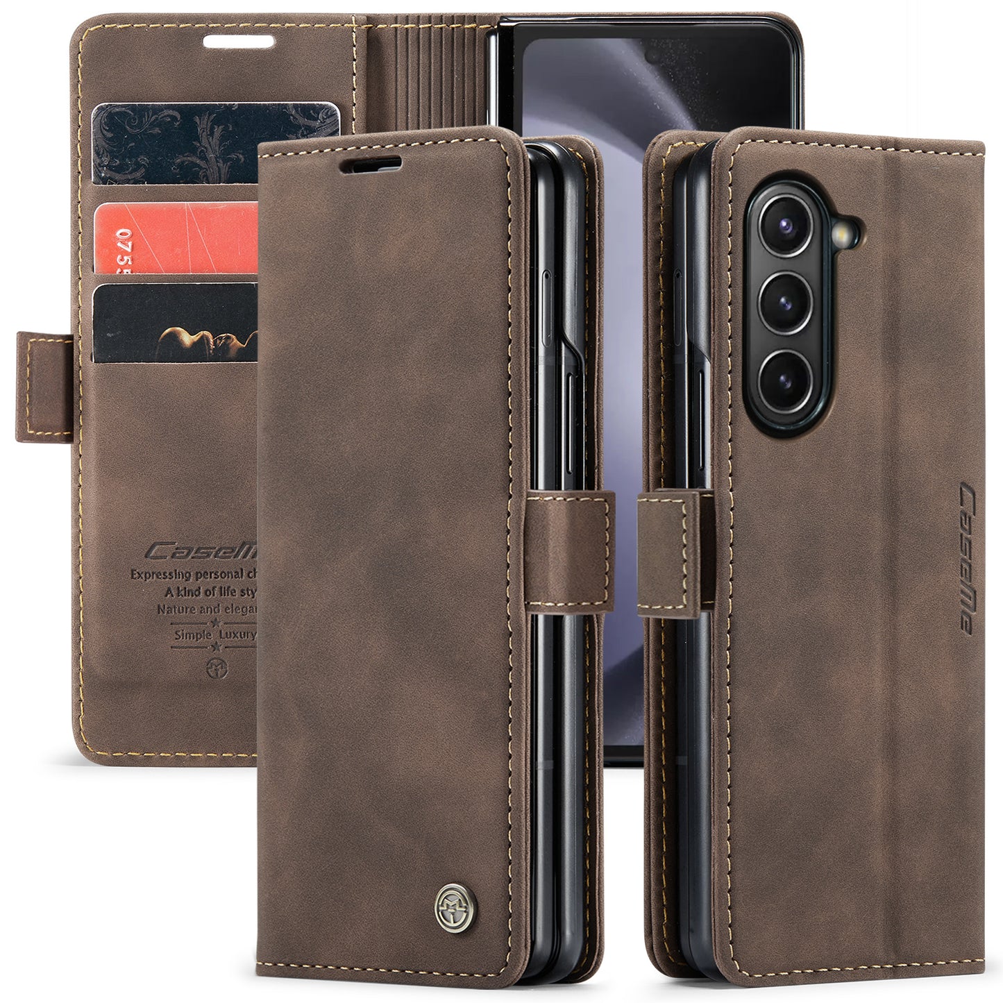CaseMe Retro Leather Wallet Stand Galaxy Z Fold5 Case Slim