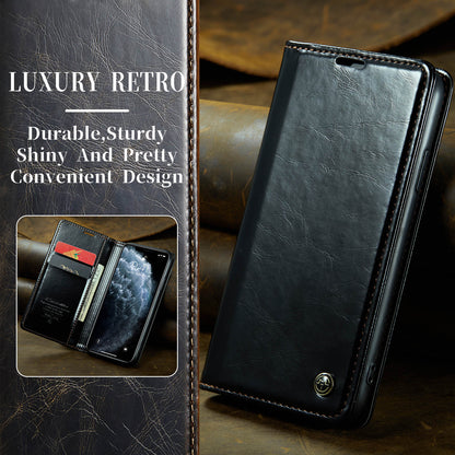 Luxury Retro Leather iPhone 11 Pro Max Case Sturdy Shiny Flip Stand