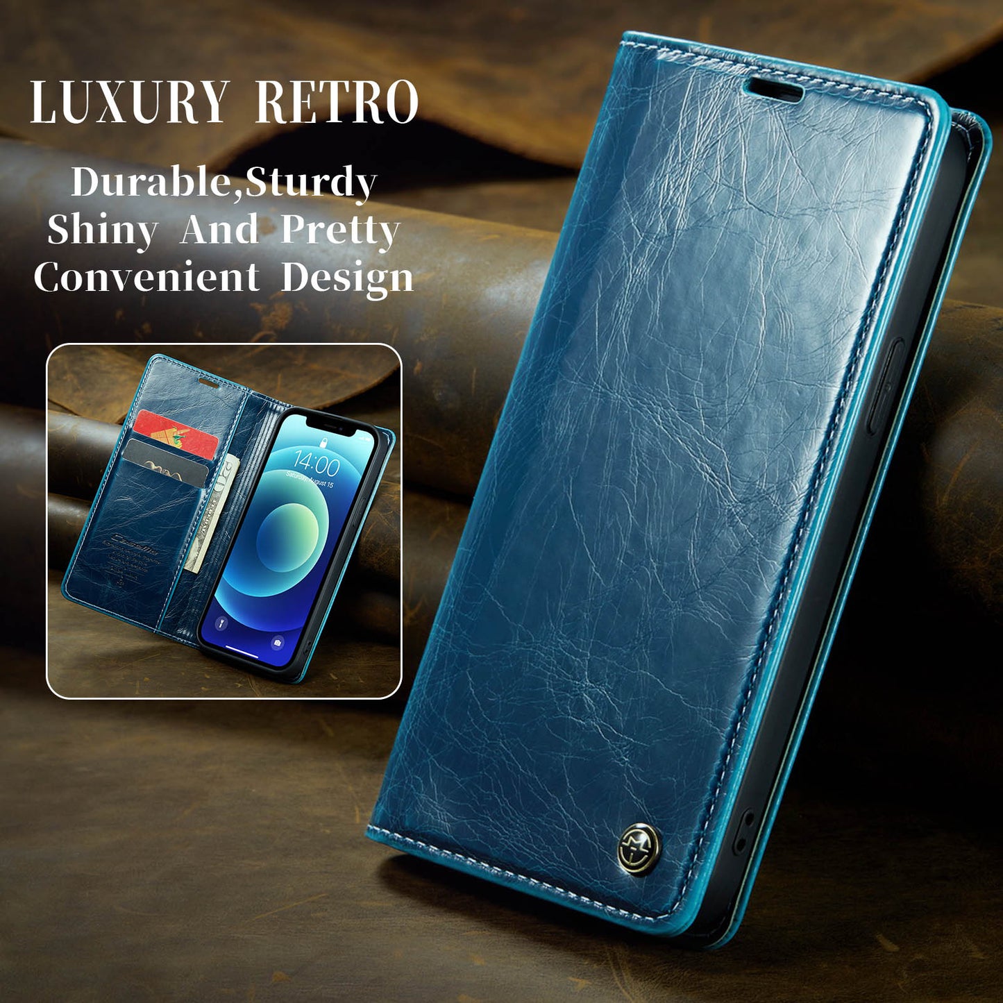 Luxury Retro Leather Apple iPhone 12 Mini Case Sturdy Shiny Flip Stand