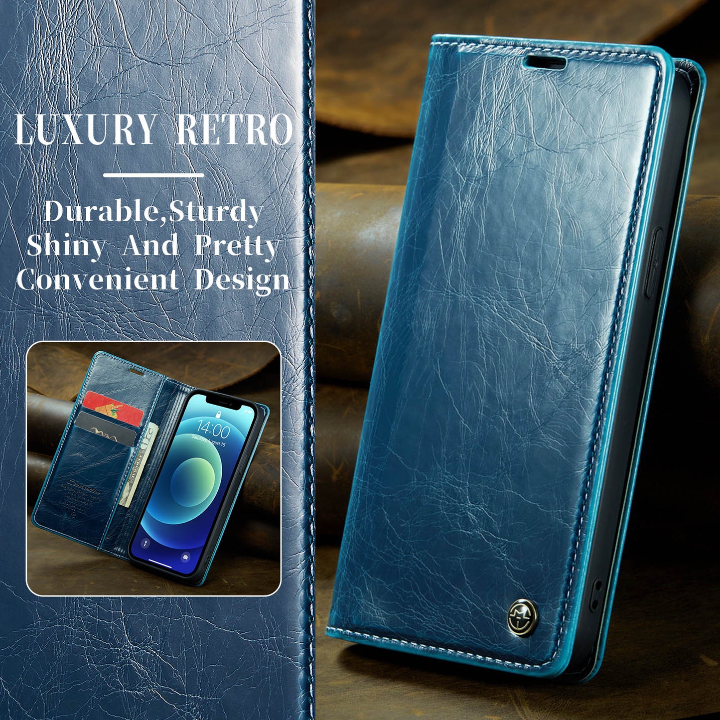 Luxury Retro Leather Apple iPhone 12 Mini Case Sturdy Shiny Flip Stand