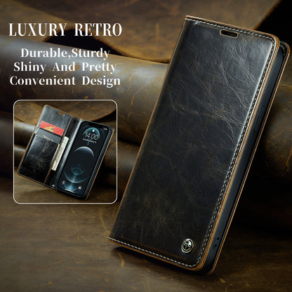 Luxury Retro Leather Apple iPhone 12 Pro Case Sturdy Shiny Flip Stand