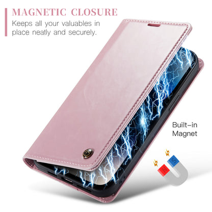 Luxury Retro Leather iPhone 14 Pro Max Case Sturdy Shiny Flip Stand