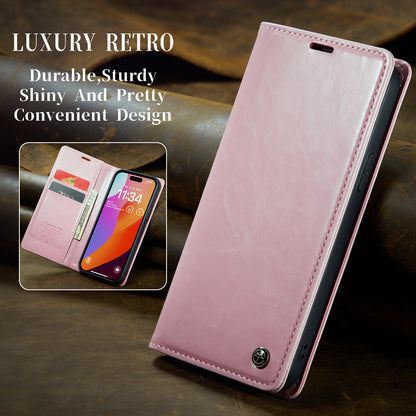 Luxury Retro Leather iPhone 16 Pro Case Sturdy Shiny Flip Stand