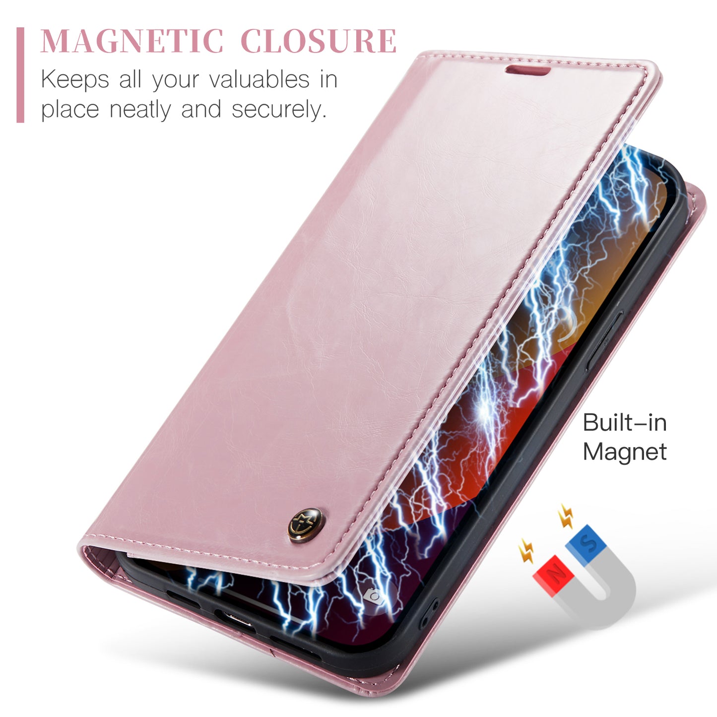 Luxury Retro Leather iPhone 16 Pro Case Sturdy Shiny Flip Stand