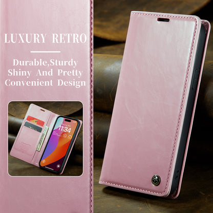 Luxury Retro Leather iPhone 16 Pro Case Sturdy Shiny Flip Stand