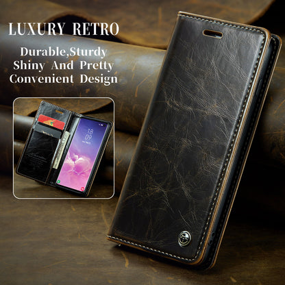 Luxury Retro Leather Samsung Galaxy S10 Case Sturdy Shiny Flip Stand