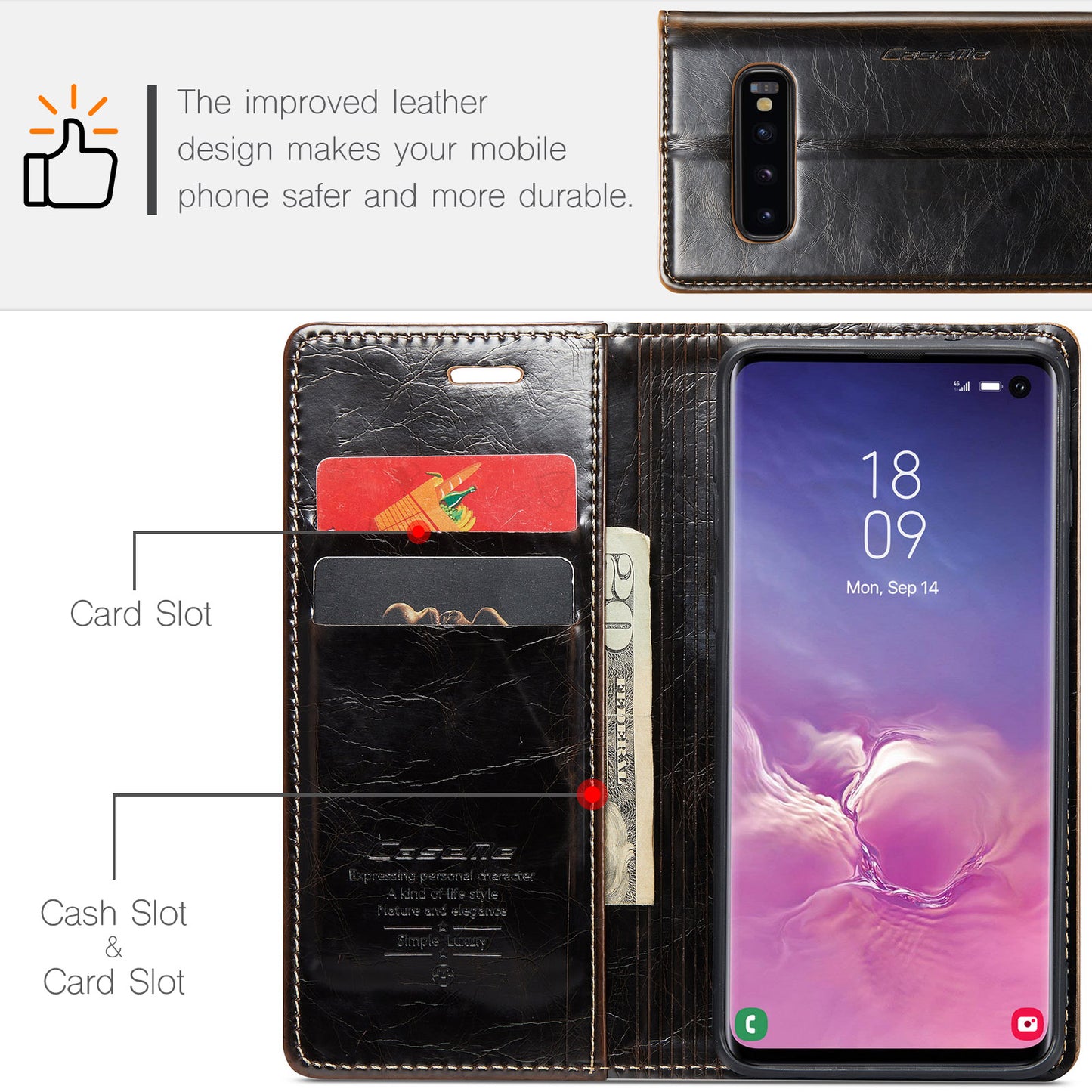 Luxury Retro Leather Samsung Galaxy S10 Case Sturdy Shiny Flip Stand