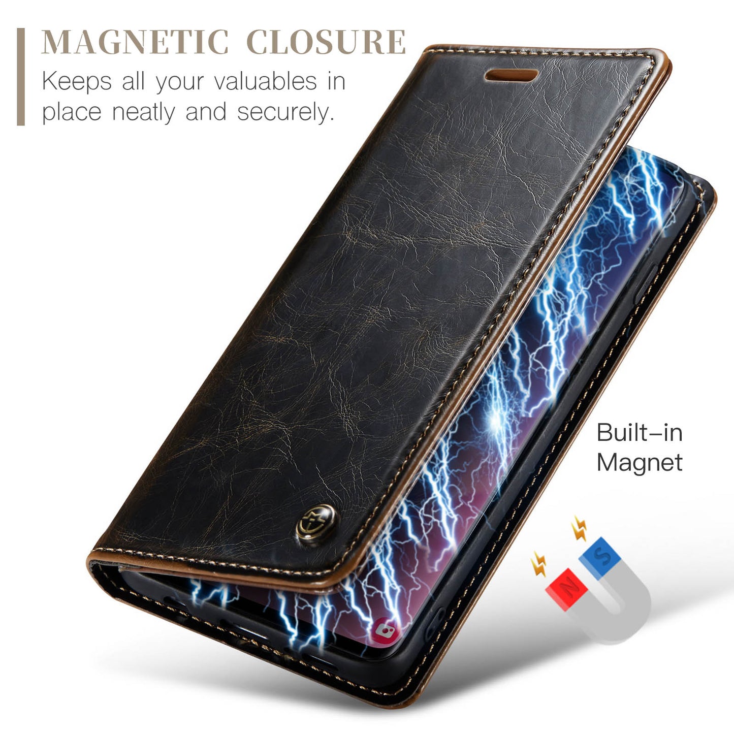 Luxury Retro Leather Samsung Galaxy S10 Case Sturdy Shiny Flip Stand