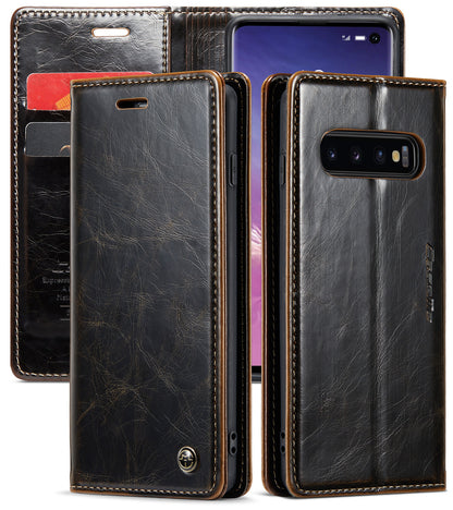 Luxury Retro Leather Samsung Galaxy S10 Case Sturdy Shiny Flip Stand