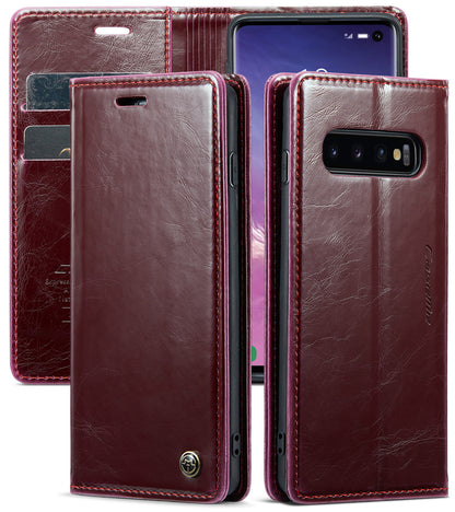 Luxury Retro Leather Samsung Galaxy S10 Case Sturdy Shiny Flip Stand