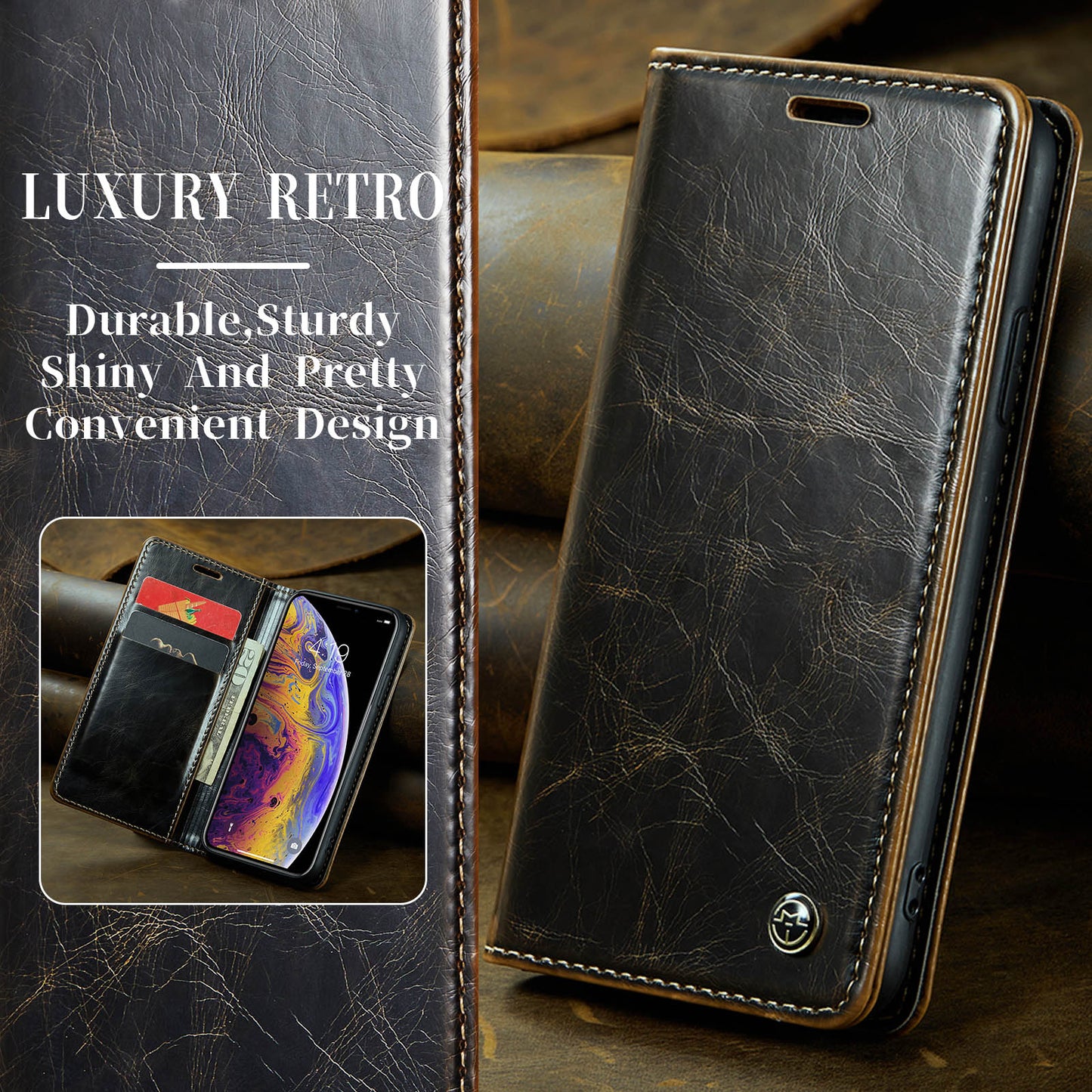 Luxury Retro Leather Samsung Galaxy S10 Case Sturdy Shiny Flip Stand