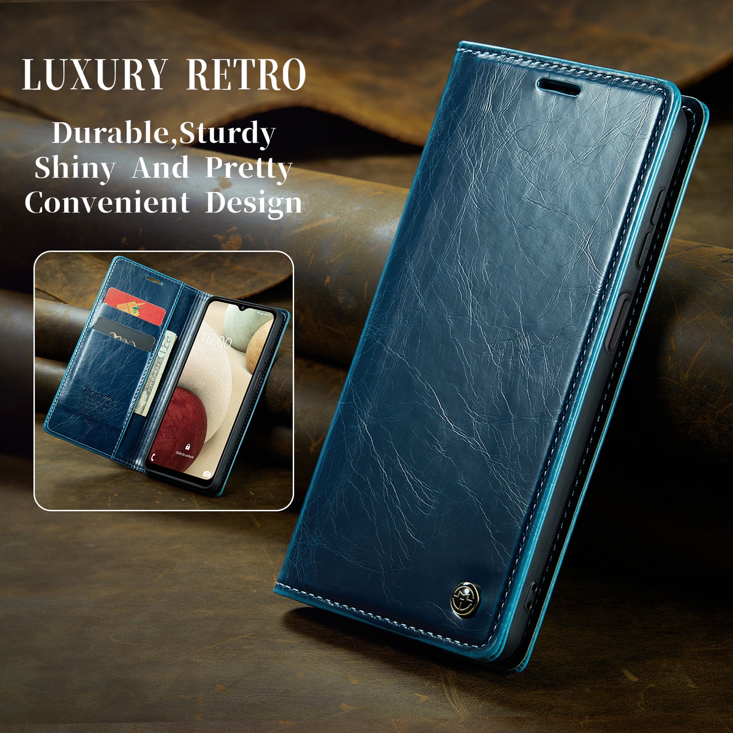 Luxury Retro Leather Samsung Galaxy A12 Case Sturdy Shiny Flip Stand