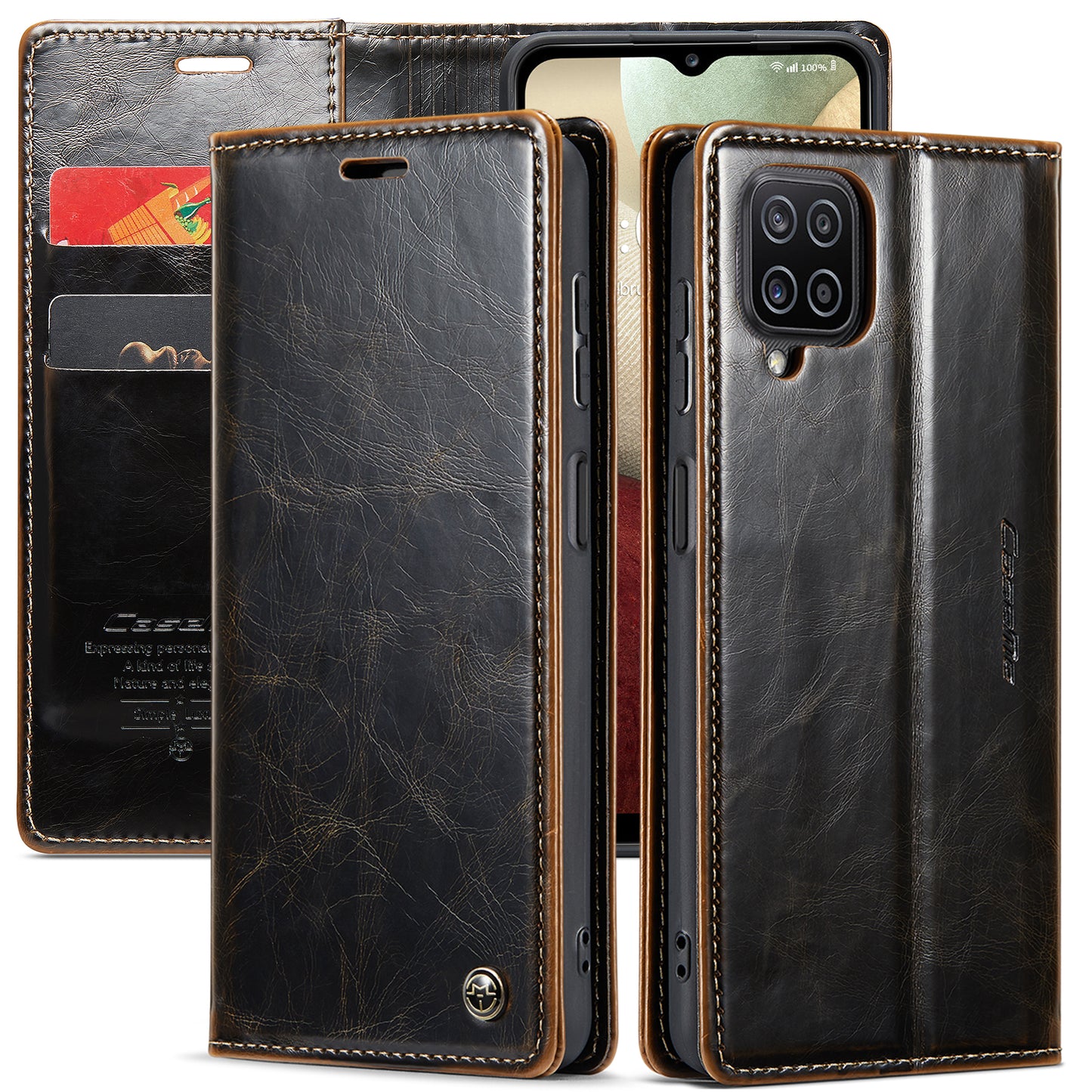 Luxury Retro Leather Samsung Galaxy A12 Case Sturdy Shiny Flip Stand