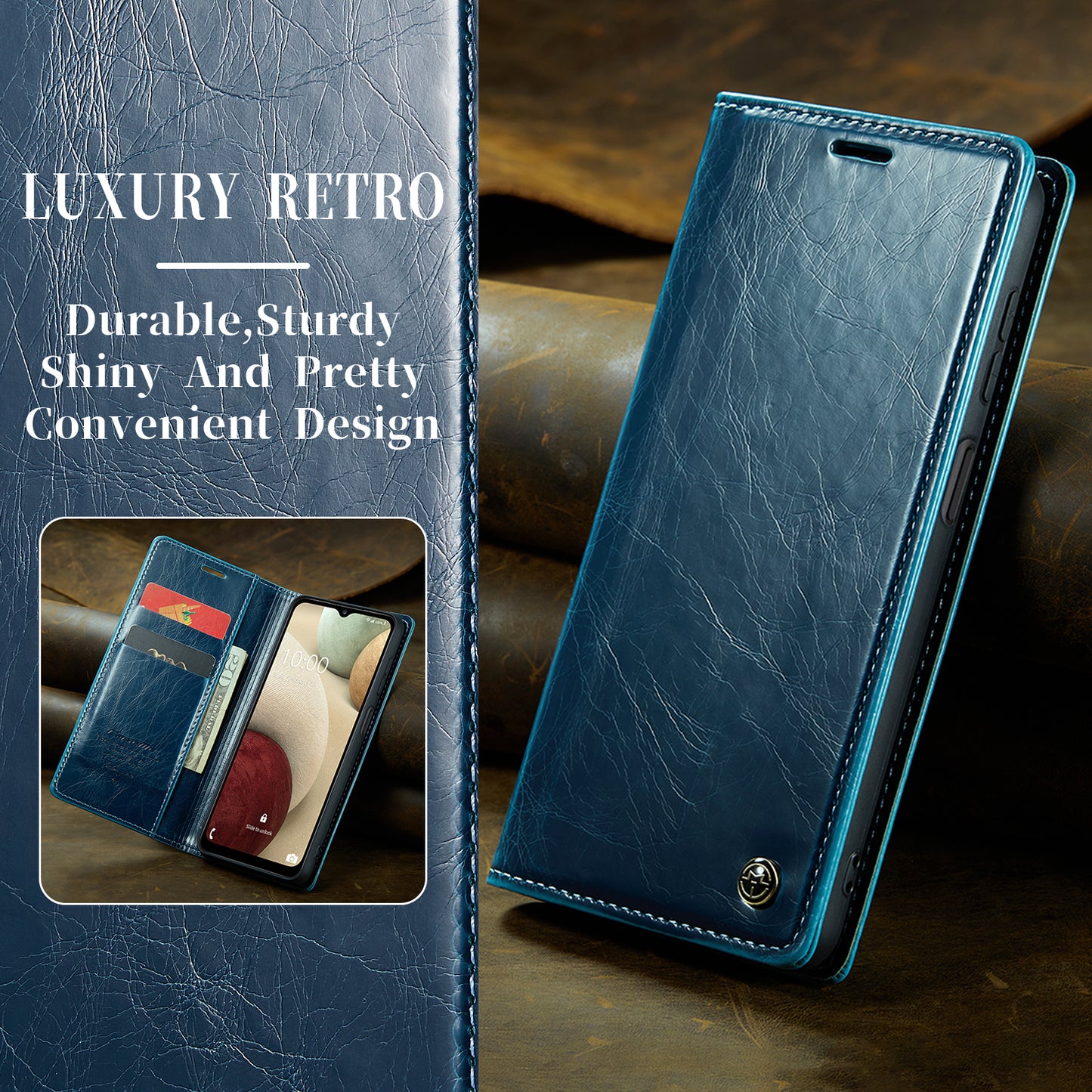 Luxury Retro Leather Samsung Galaxy A12 Case Sturdy Shiny Flip Stand