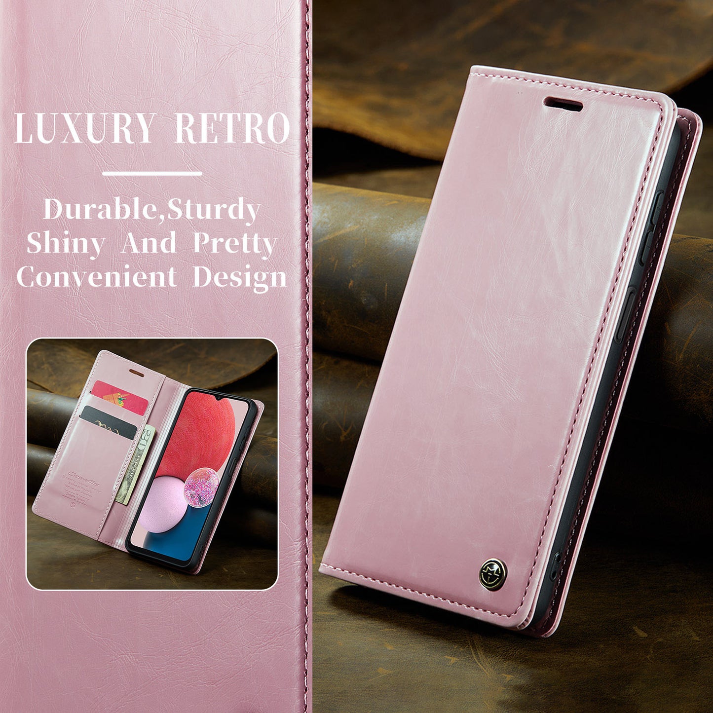 Luxury Retro Leather Samsung Galaxy A13 Case Sturdy Shiny Flip Stand