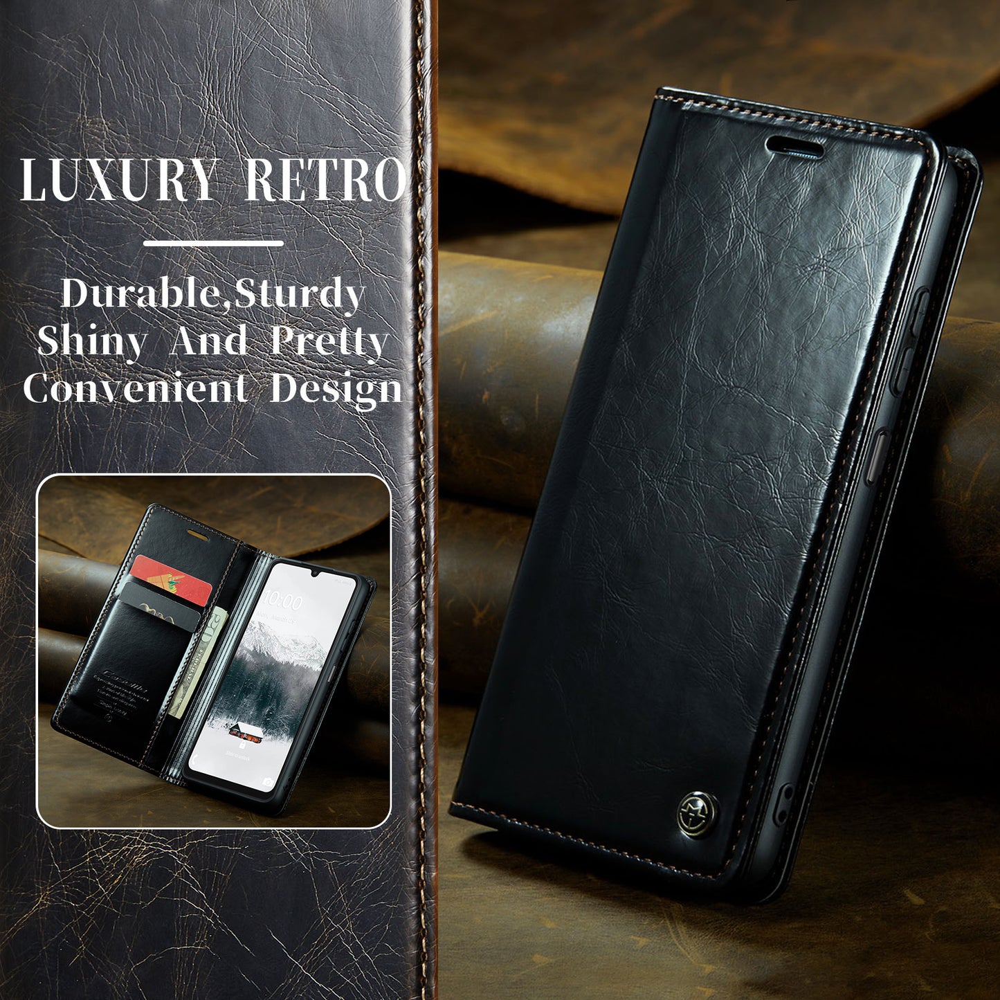 Luxury Retro Leather Samsung Galaxy A15 Case Sturdy Shiny Flip Stand