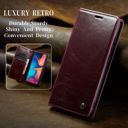 Luxury Retro Leather Samsung Galaxy A20 Case Sturdy Shiny Flip Stand