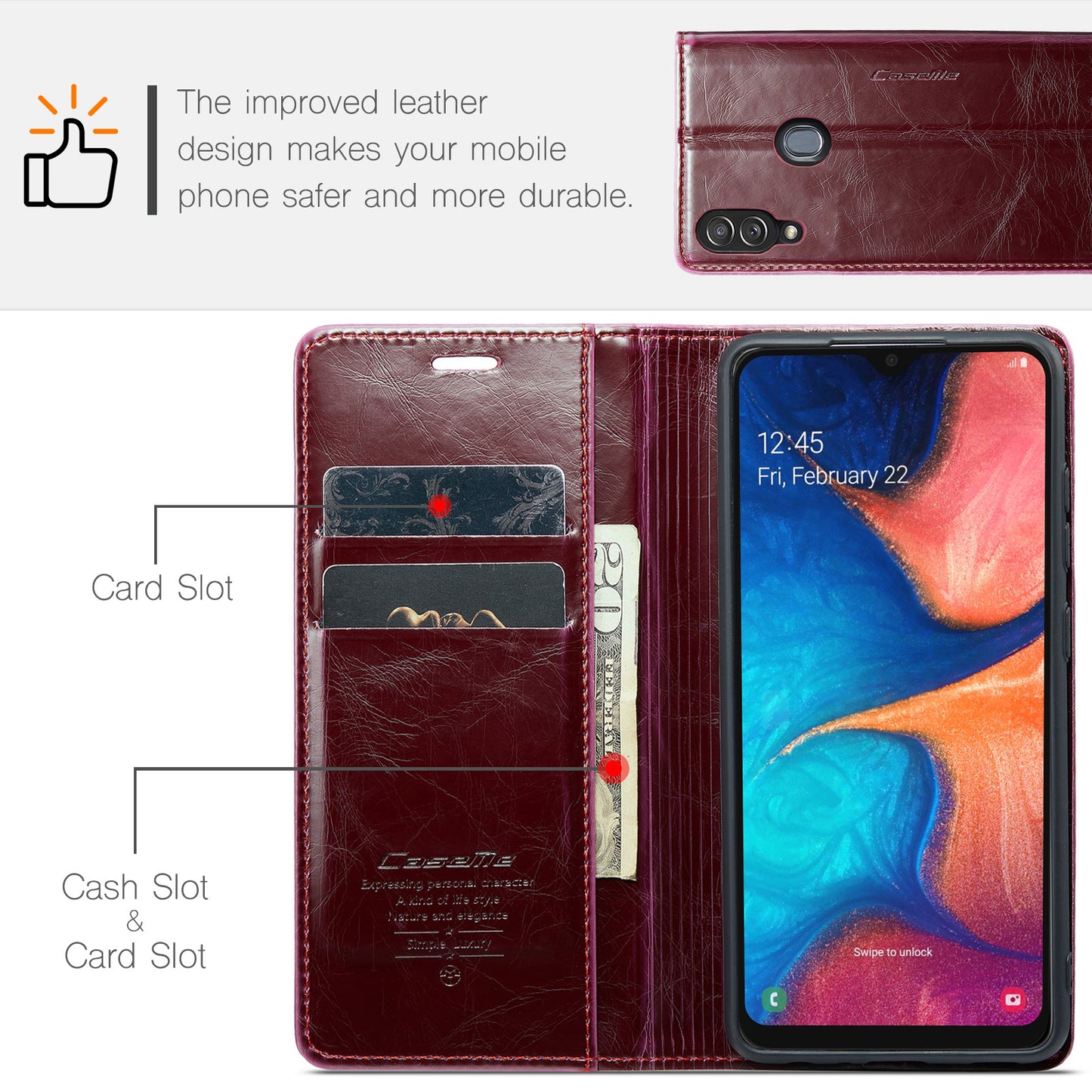 Luxury Retro Leather Samsung Galaxy A20 Case Sturdy Shiny Flip Stand