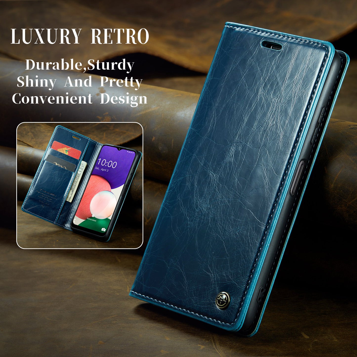 Luxury Retro Leather Samsung Galaxy A22s Case Sturdy Shiny Flip Stand