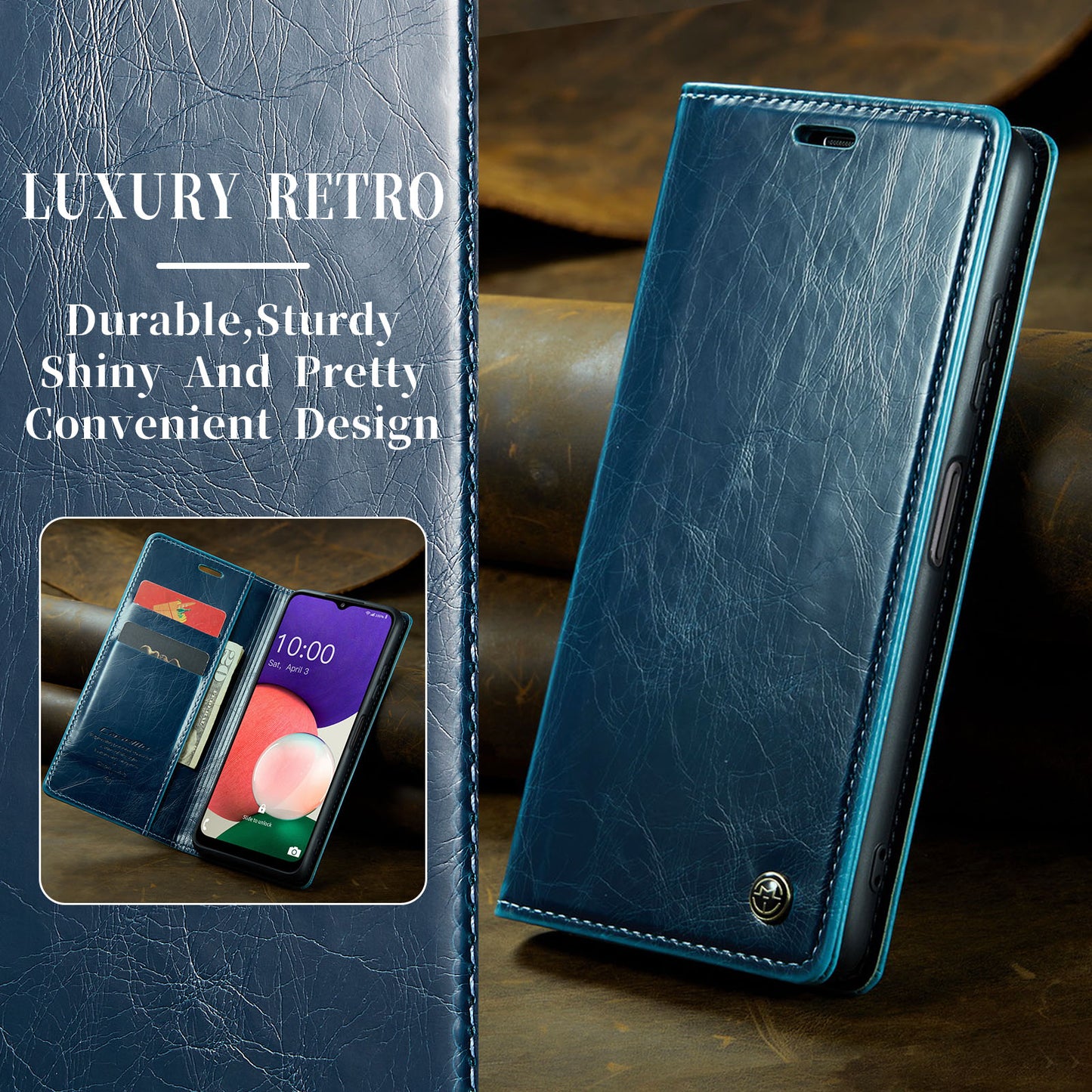 Luxury Retro Leather Samsung Galaxy A22s Case Sturdy Shiny Flip Stand