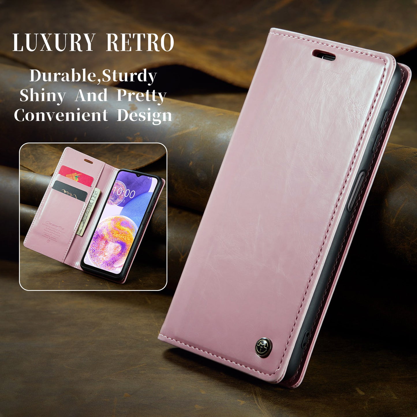 Luxury Retro Leather Samsung Galaxy A23 Case Sturdy Shiny Flip Stand