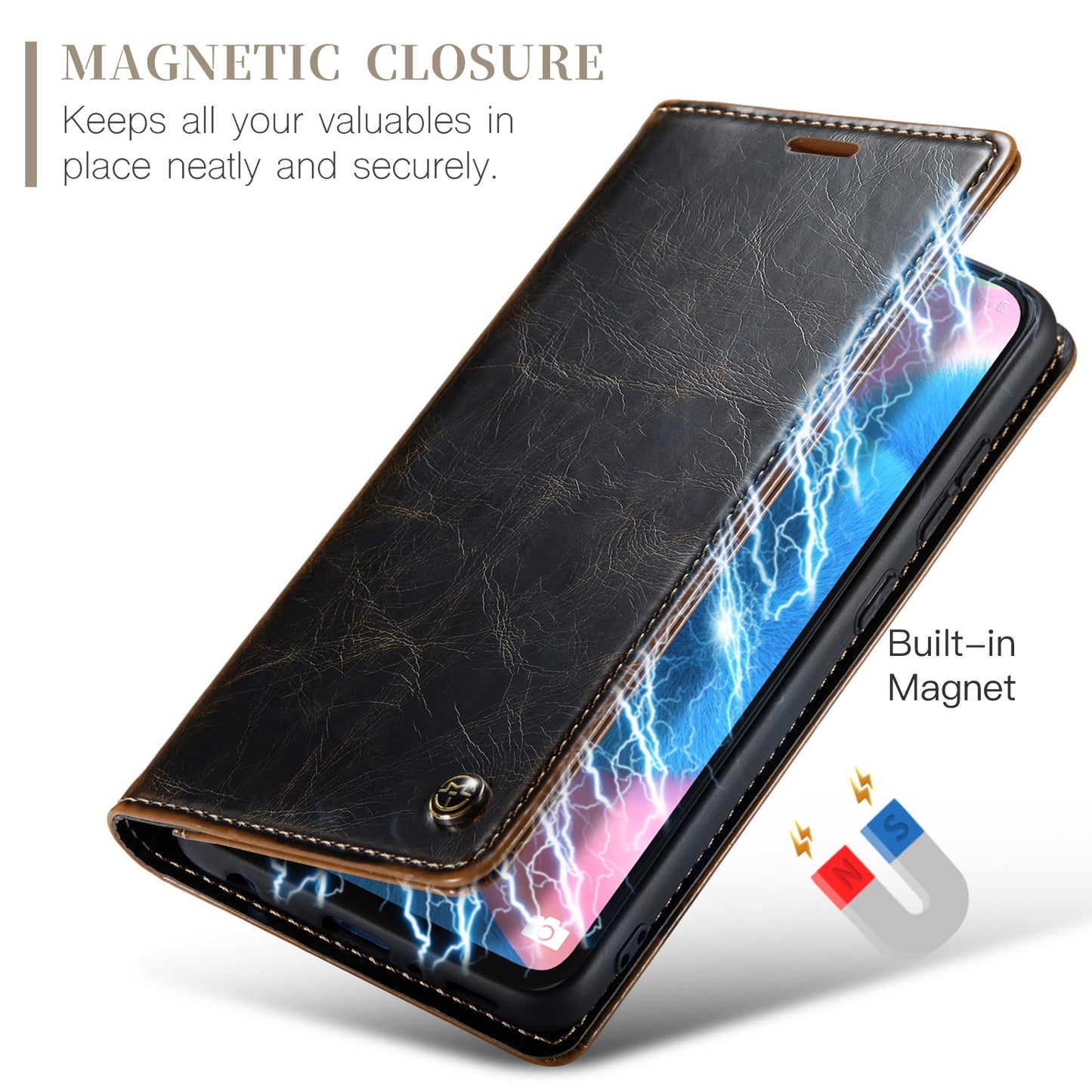 Luxury Retro Leather Samsung Galaxy A50 Case Sturdy Shiny Flip Stand