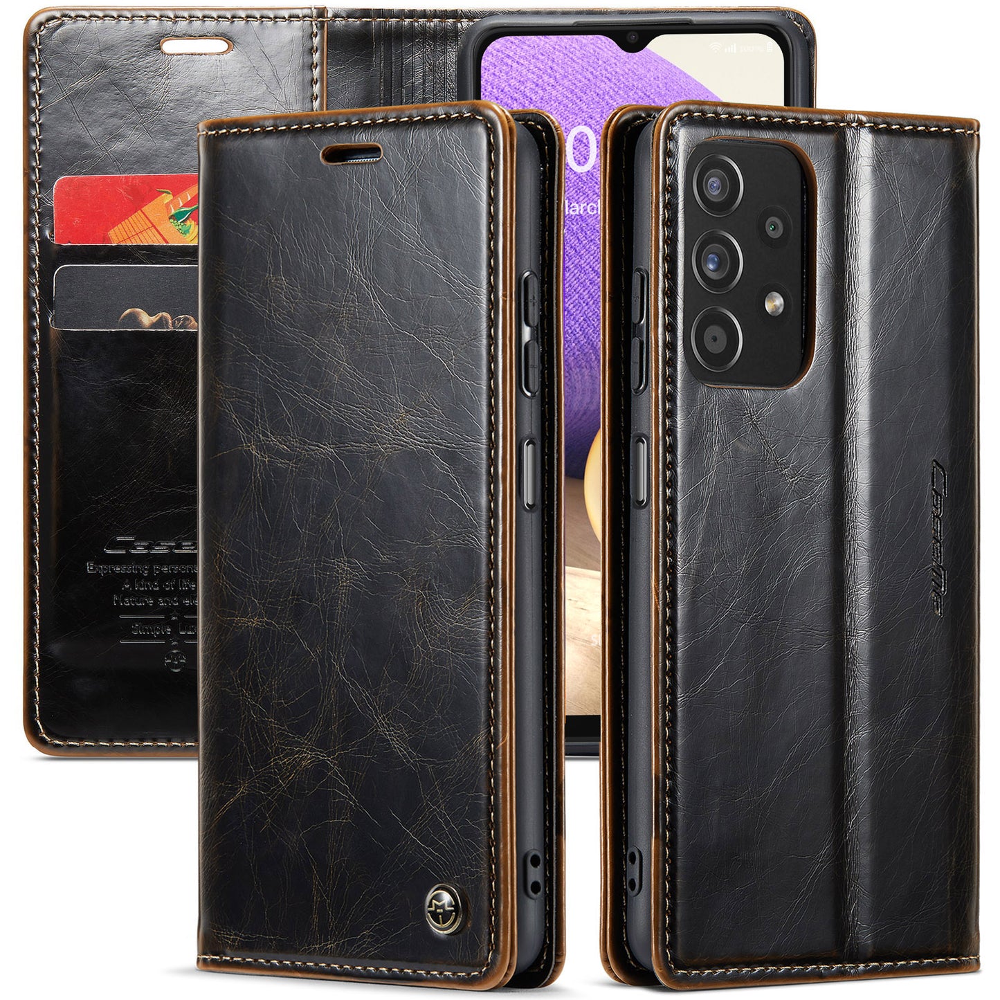 Luxury Retro Leather Samsung Galaxy A32 Case Sturdy Shiny Flip Stand