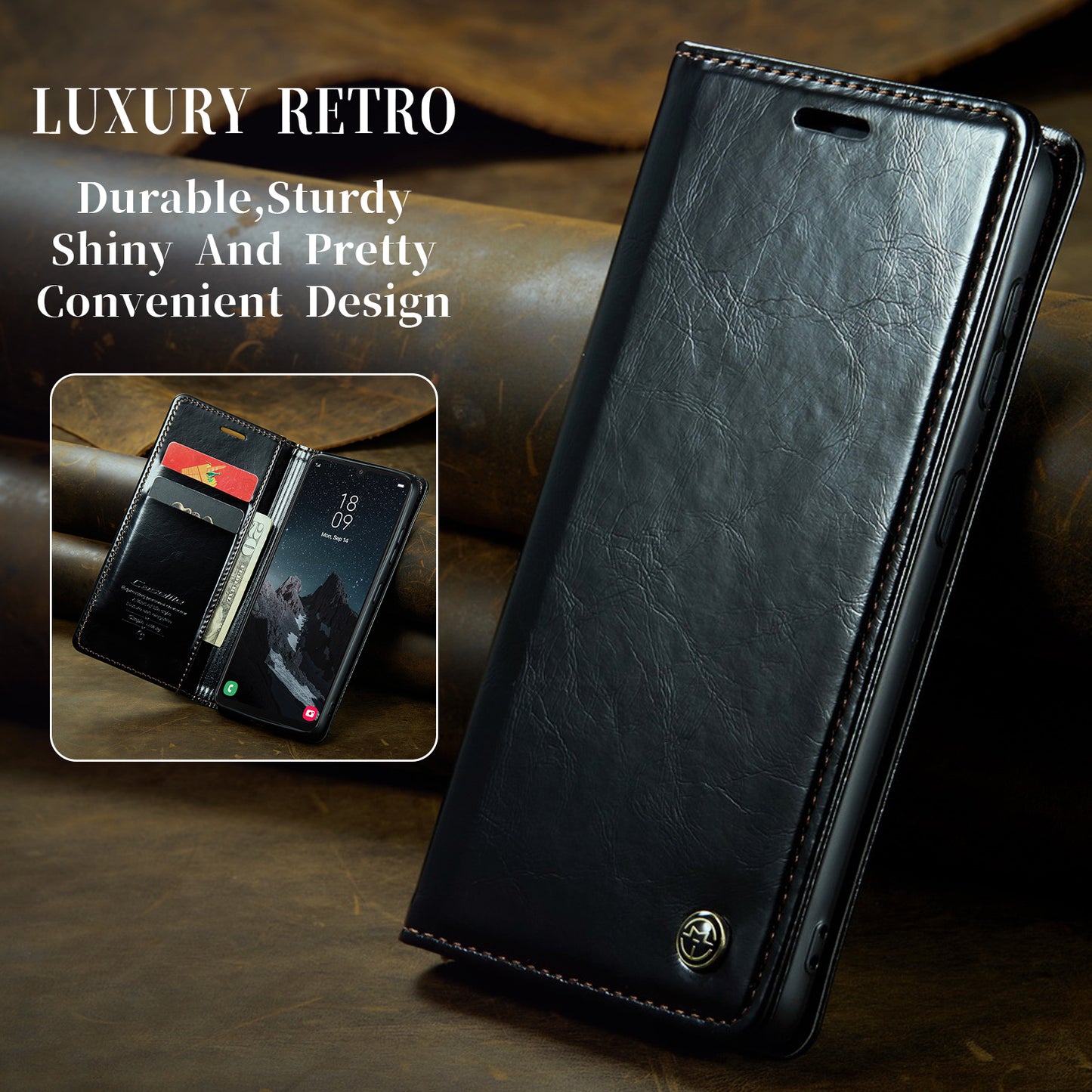 Luxury Retro Leather Samsung Galaxy A34 Case Sturdy Shiny Flip Stand