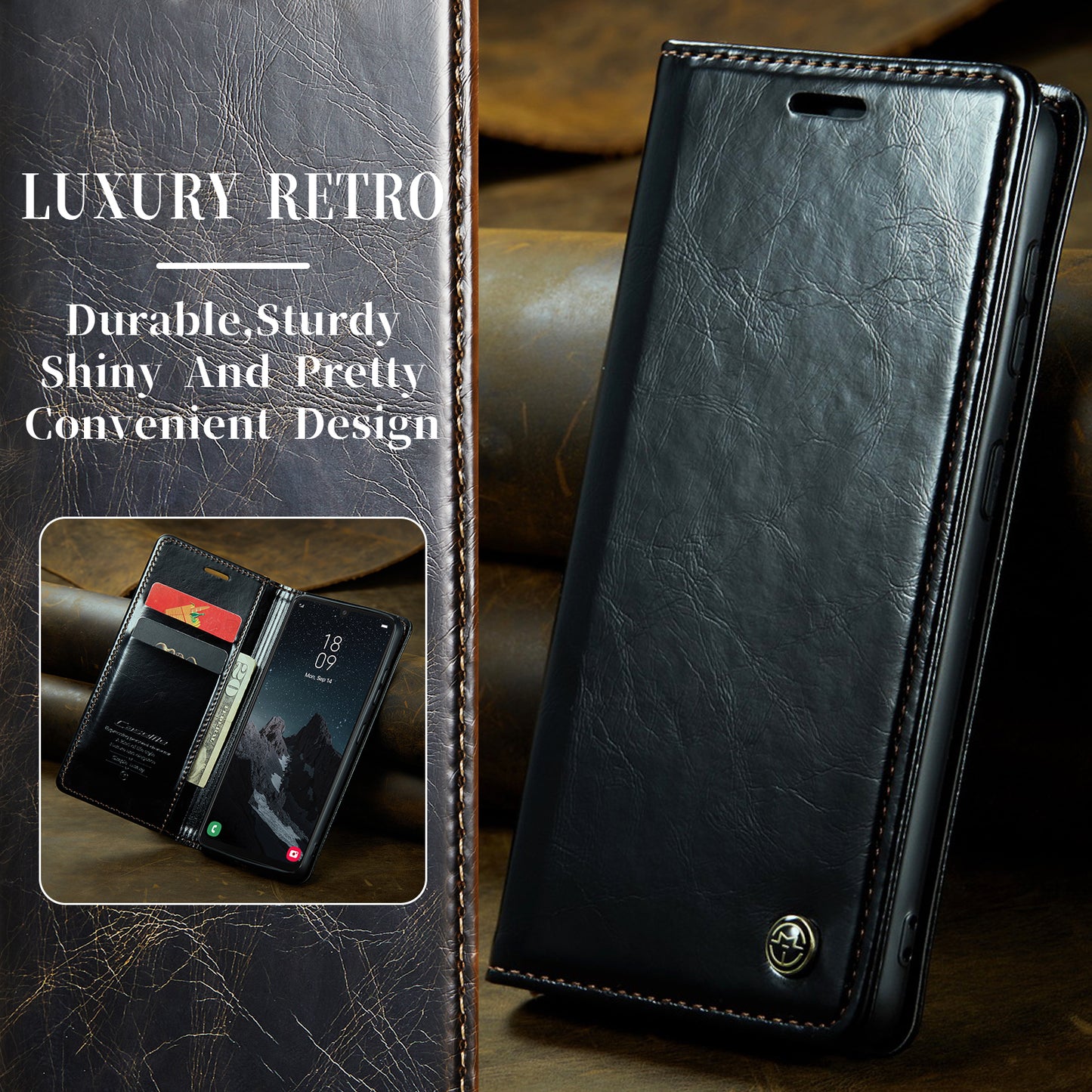 Luxury Retro Leather Samsung Galaxy A34 Case Sturdy Shiny Flip Stand