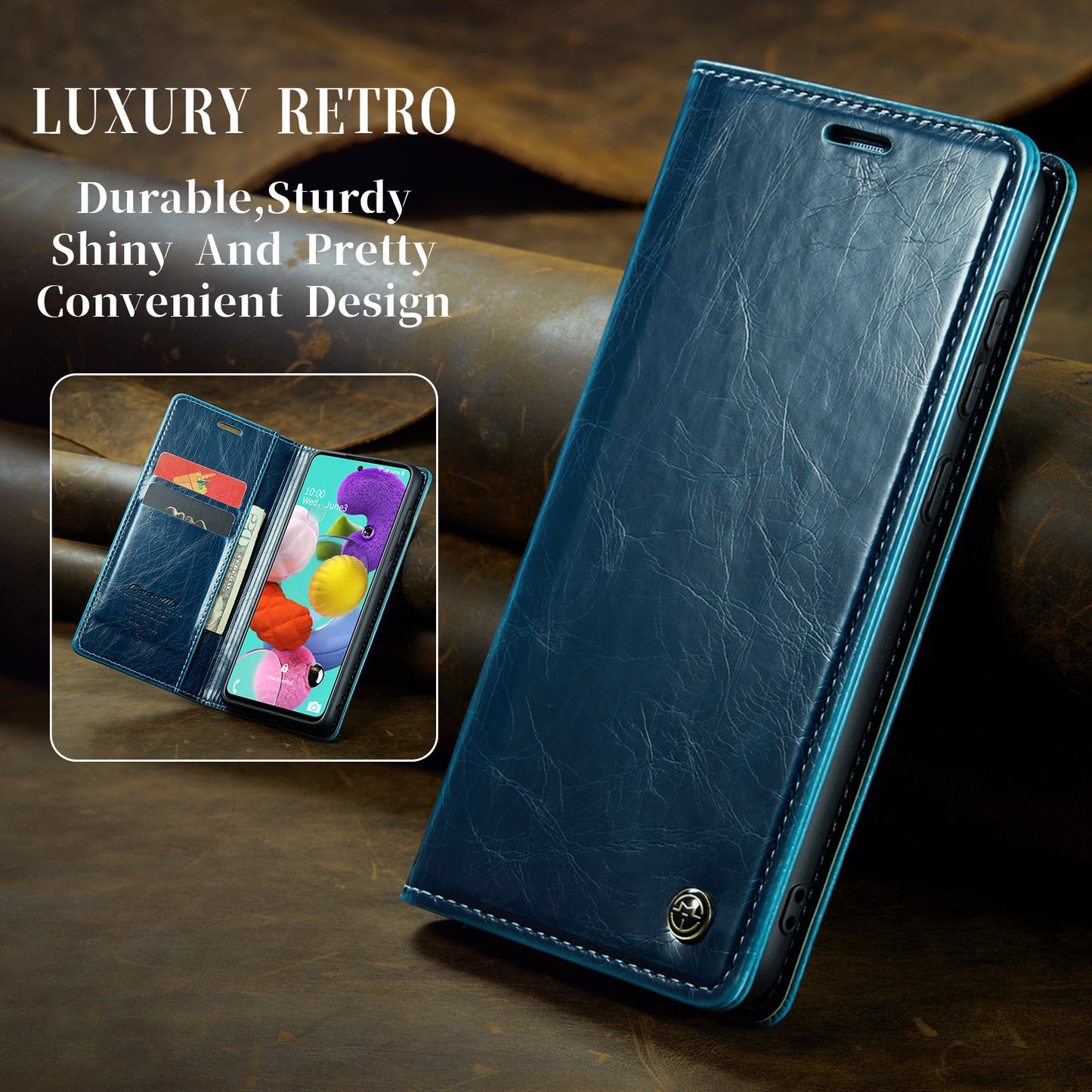 Luxury Retro Leather Samsung Galaxy A51 Case Sturdy Shiny Flip Stand