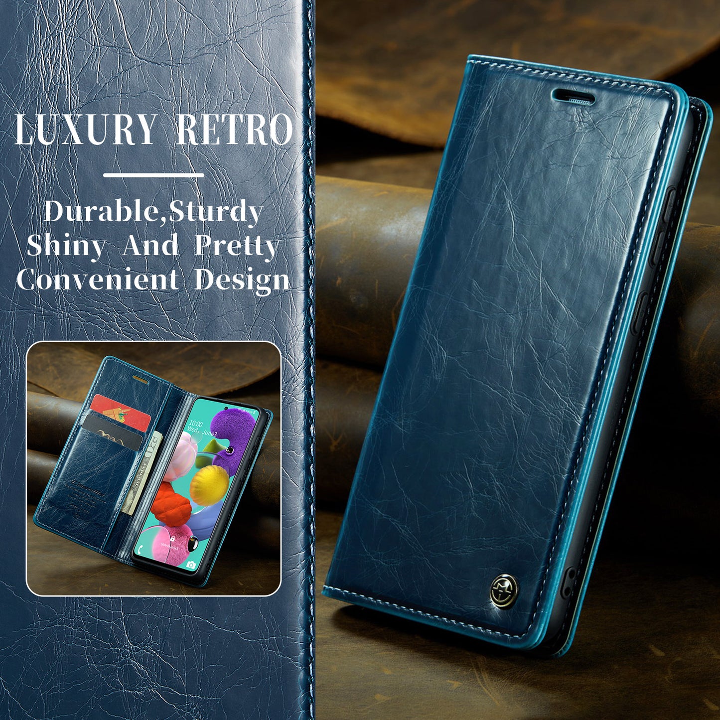 Luxury Retro Leather Samsung Galaxy A51 Case Sturdy Shiny Flip Stand