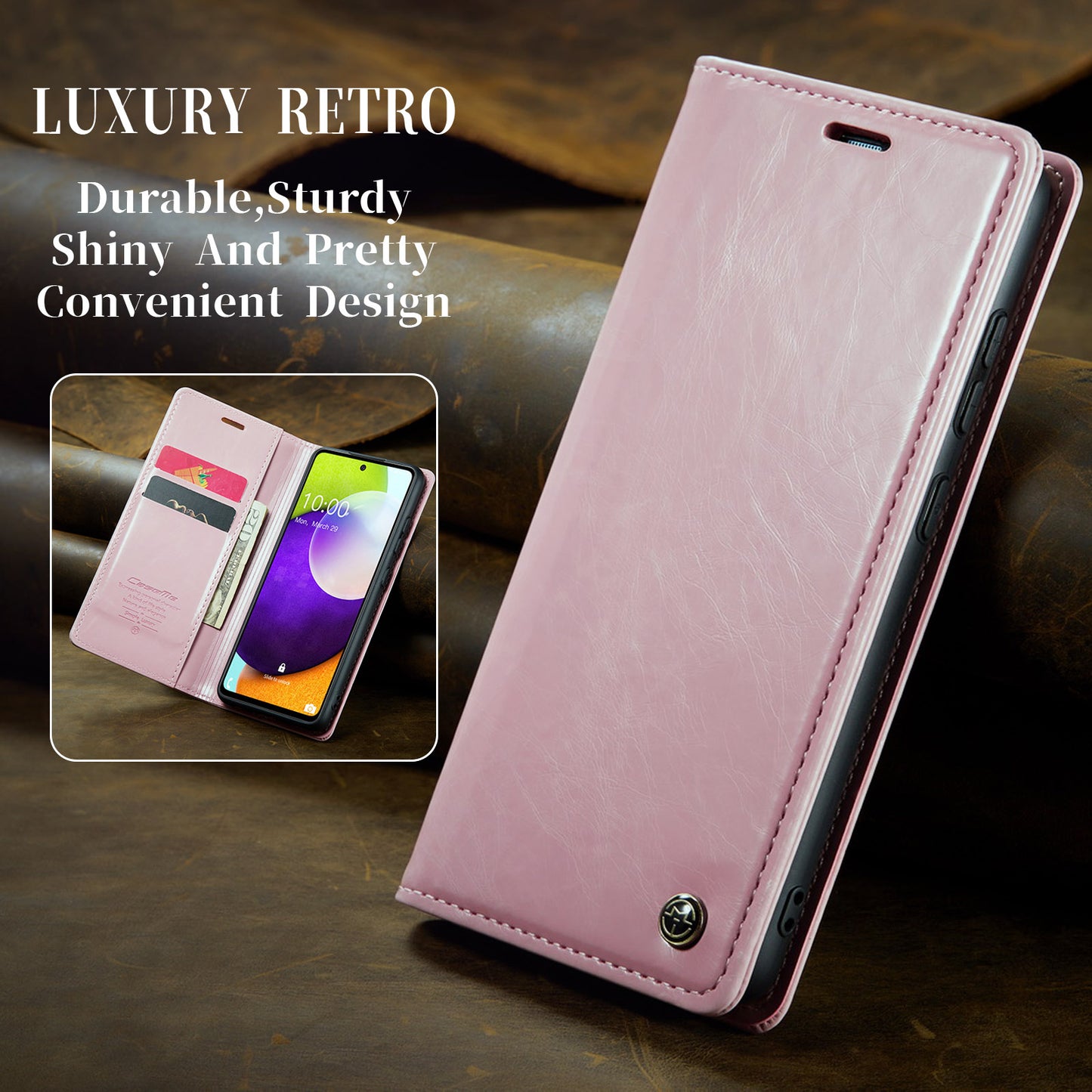 Luxury Retro Leather Samsung Galaxy A52 Case Sturdy Shiny Flip Stand