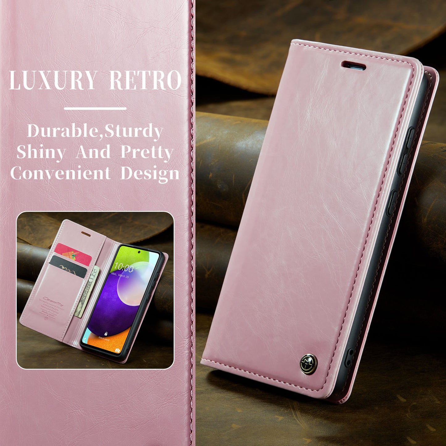 Luxury Retro Leather Samsung Galaxy A52s Case Sturdy Shiny Flip Stand