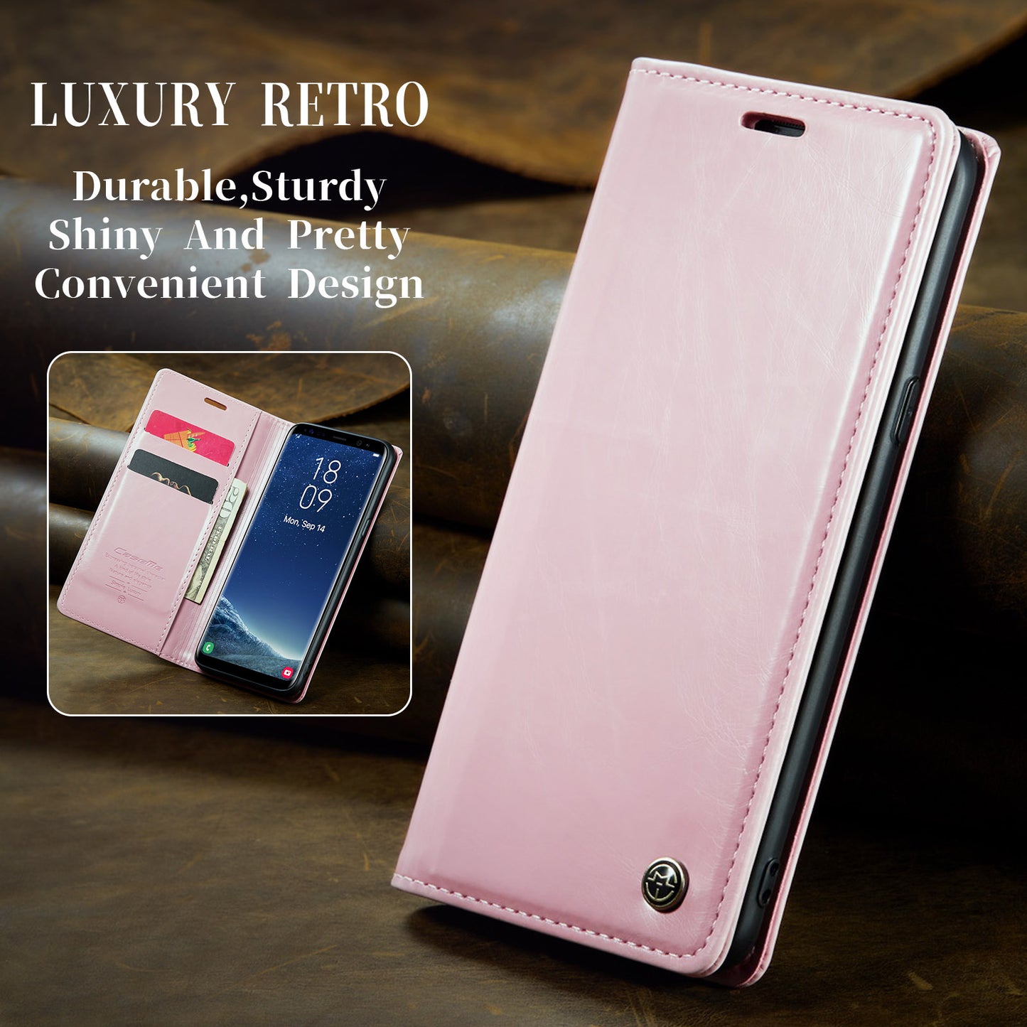 Luxury Retro Leather Samsung Galaxy S8+ Case Sturdy Shiny Flip Stand