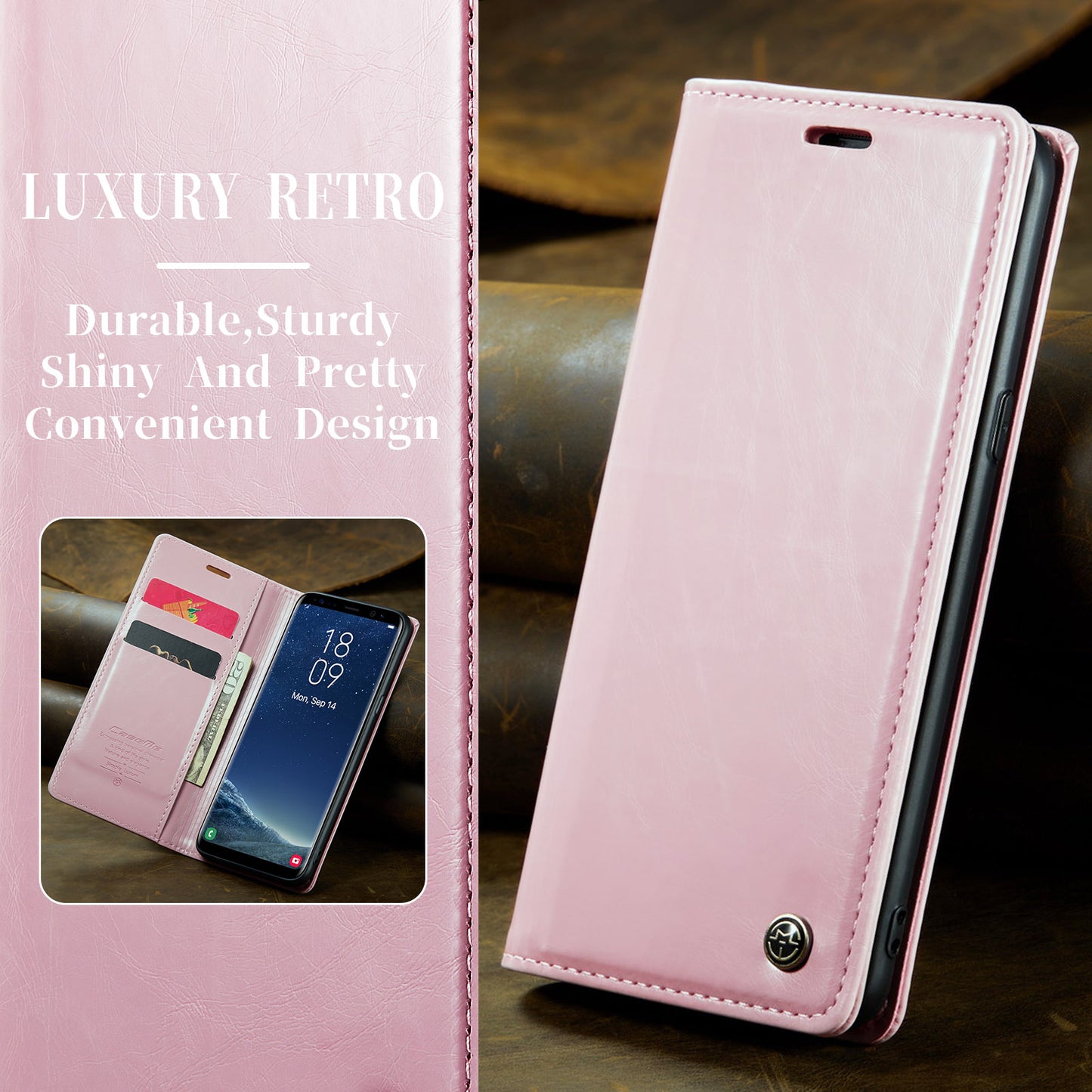 Luxury Retro Leather Samsung Galaxy S8+ Case Sturdy Shiny Flip Stand