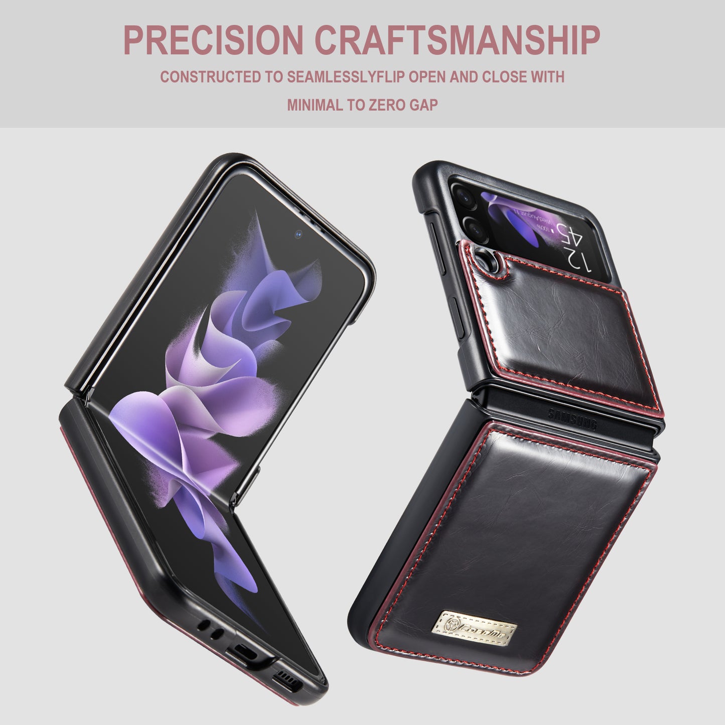 Luxury Retro Leather Galaxy Z Flip3 Case Sturdy Shiny Flip Stand