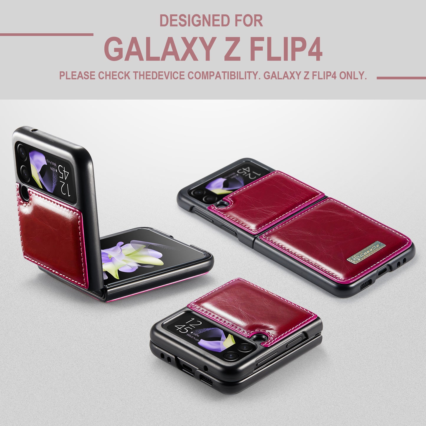 Luxury Retro Leather Galaxy Z Flip4 Case Sturdy Shiny Flip Stand