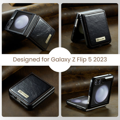 Luxury Retro Leather Galaxy Z Flip5 Case Sturdy Shiny Flip Stand