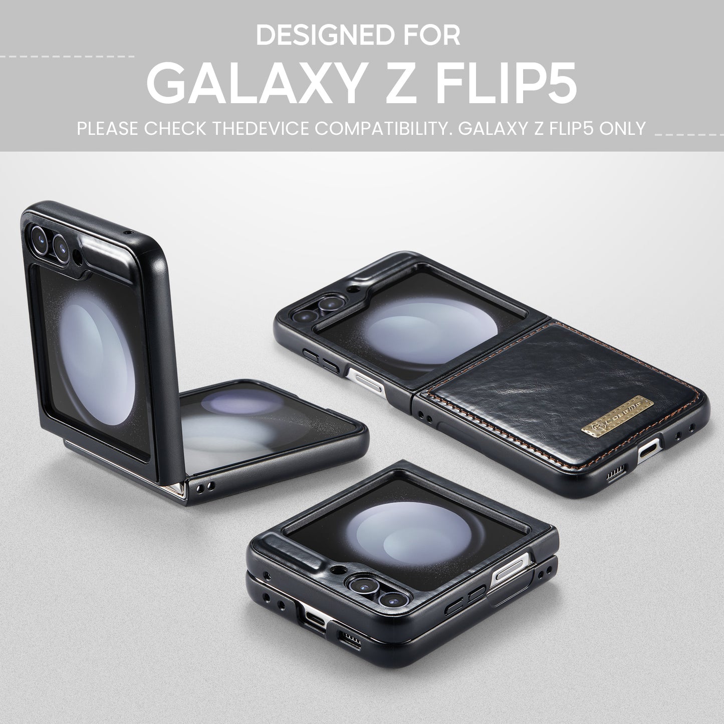 Luxury Retro Leather Galaxy Z Flip5 Case Sturdy Shiny Flip Stand