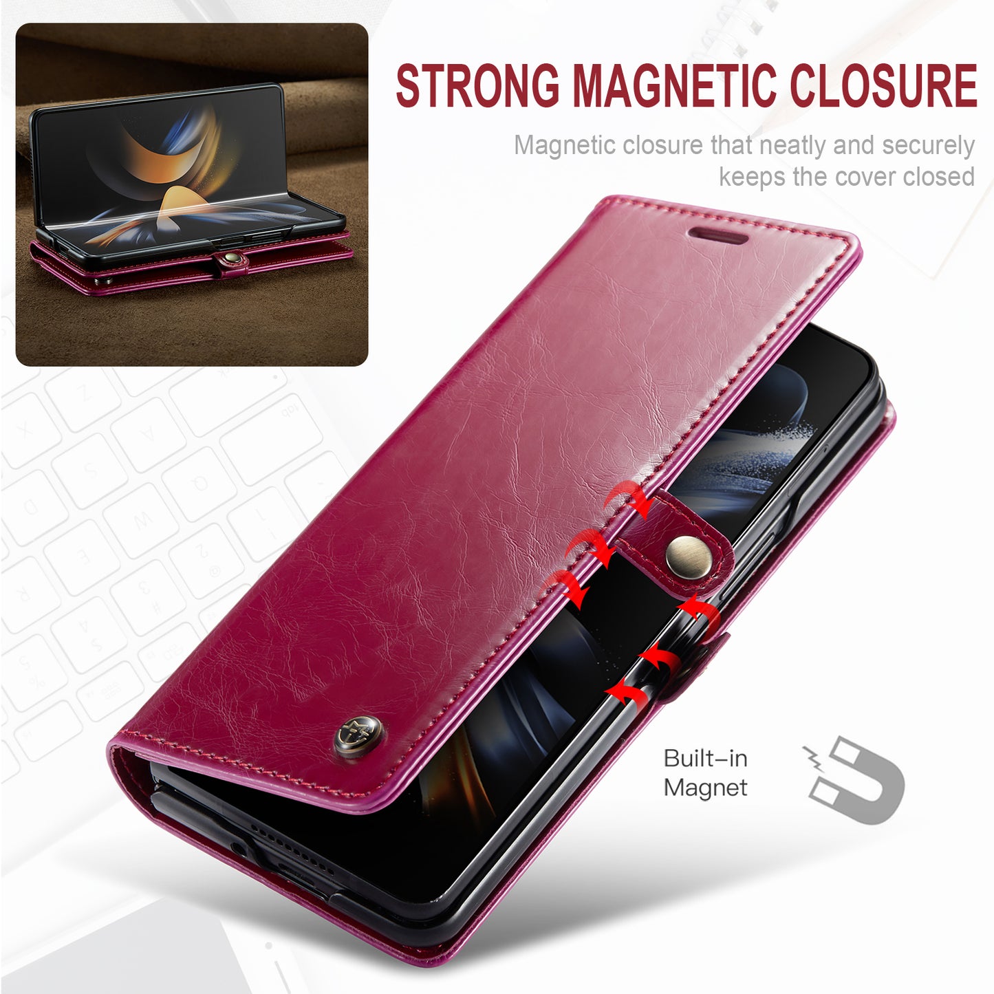 Luxury Retro Leather Galaxy Z Fold4 Case Sturdy Shiny Flip Stand