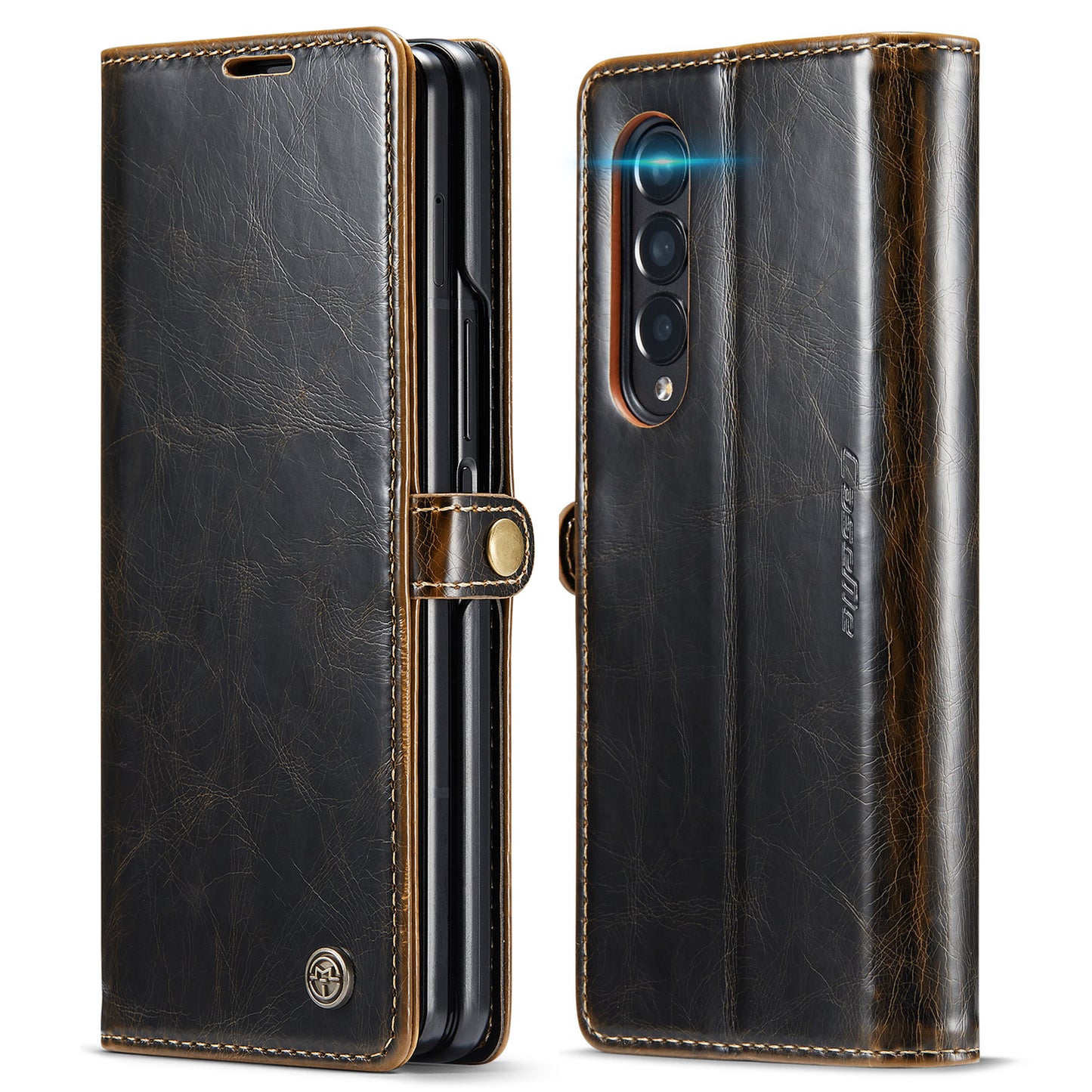 Luxury Retro Leather Galaxy Z Fold4 Case Sturdy Shiny Flip Stand