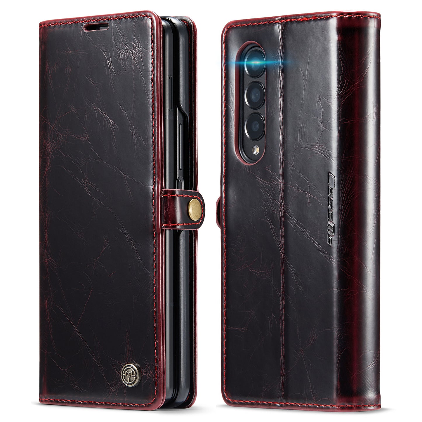 Luxury Retro Leather Galaxy Z Fold4 Case Sturdy Shiny Flip Stand